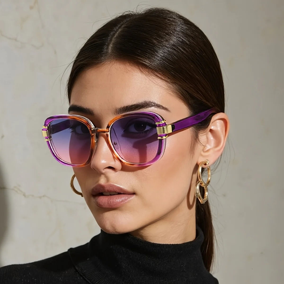 Womens Sunglasses Modern Fashion Purple Orange Gradient Decorative Glass Transparent Plastic Frame Metal 250410