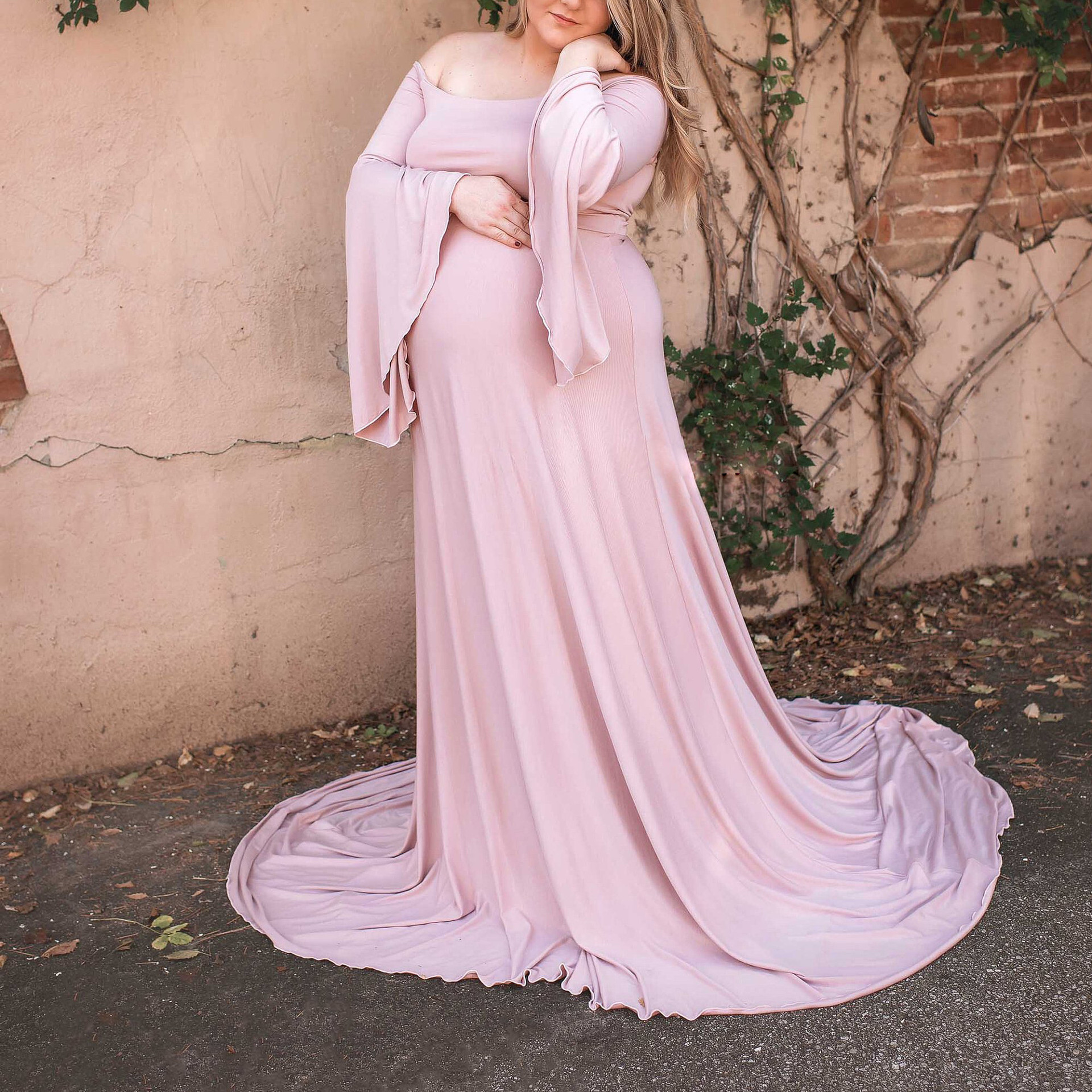 Wear 2025 Pregnant Women's New Off Shoulder Floor Long Skirts Photography Large Size Dresses
