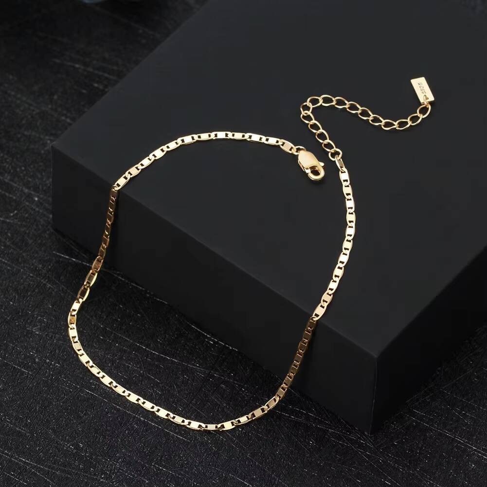 S925 Sterling Silver Anklet Adjustable 20mm Olive Chain Fashion 14K Gold Plated Anti Tarnish Jewelry Anklets for Women