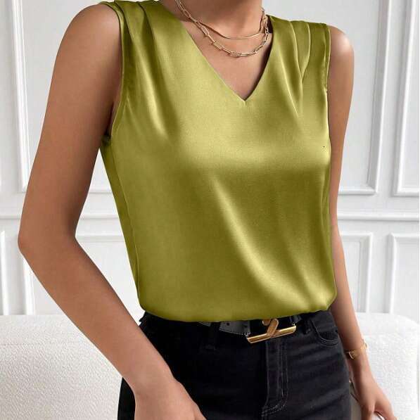 2025 Amazon Fashion Cross-Border Women's Clothing Satin Blazer with Cut Sleeves Elegant Commuter Vest Base Shirt