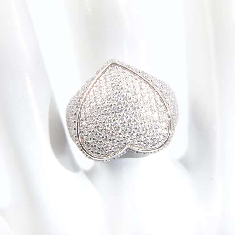 Custom Luxury Cuban Ring Full Ice Out Round Moissanite Diamond Ring Heart Shape Mens Rapper Hip Hop Ring