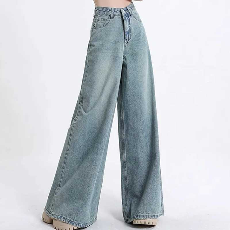 Women High Waist Korean Slacks Wide Leg Jeans Girls Punk 90s Vintage Denim Straight Leg Pants Female Light Blue Baggy Trousers C251110