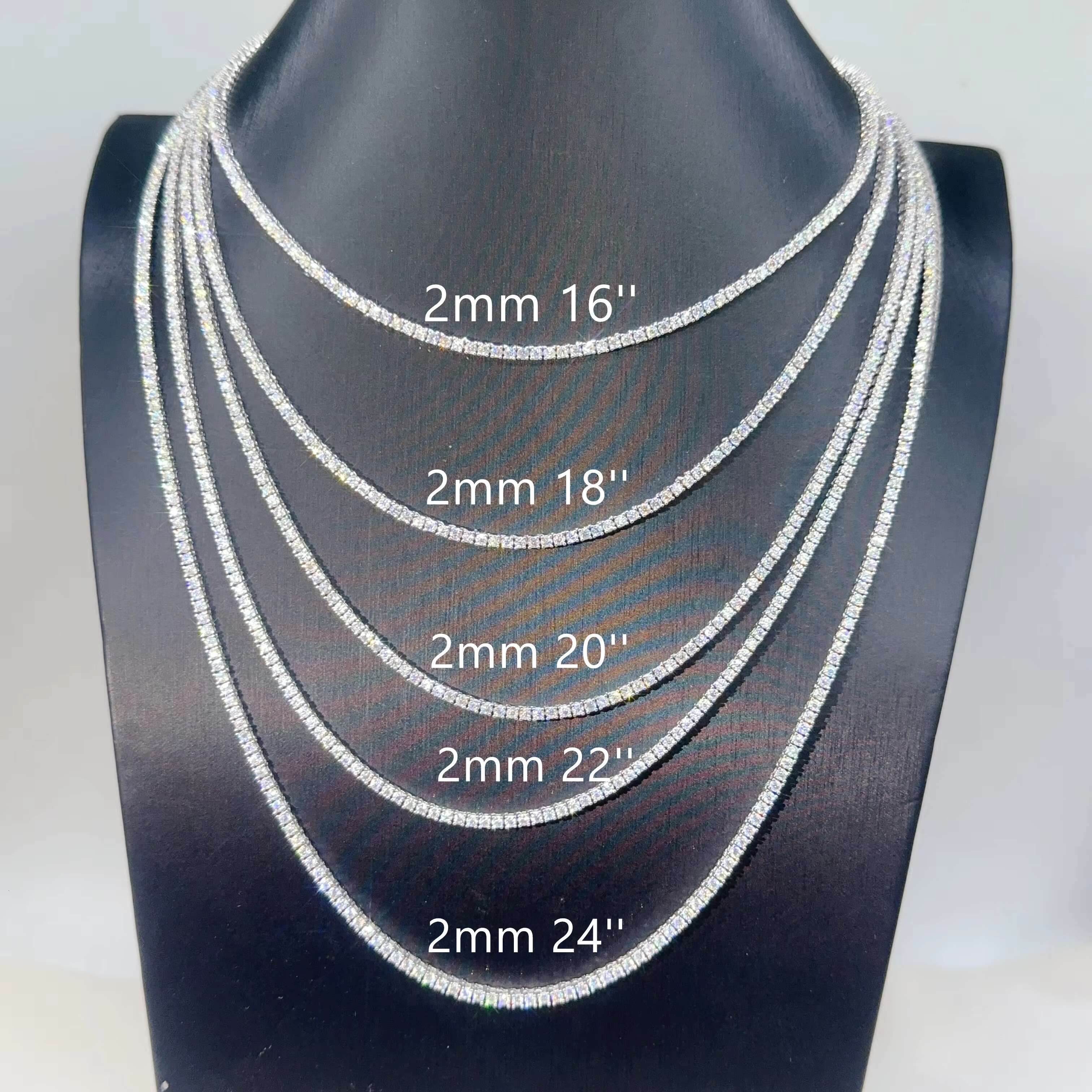 Ready Shipping 2mm 3mm 4mm Moissanite Tennis Chain 925 Sterling Silver Hip Hop Tennis Chain Necklace Rapper Jewelry
