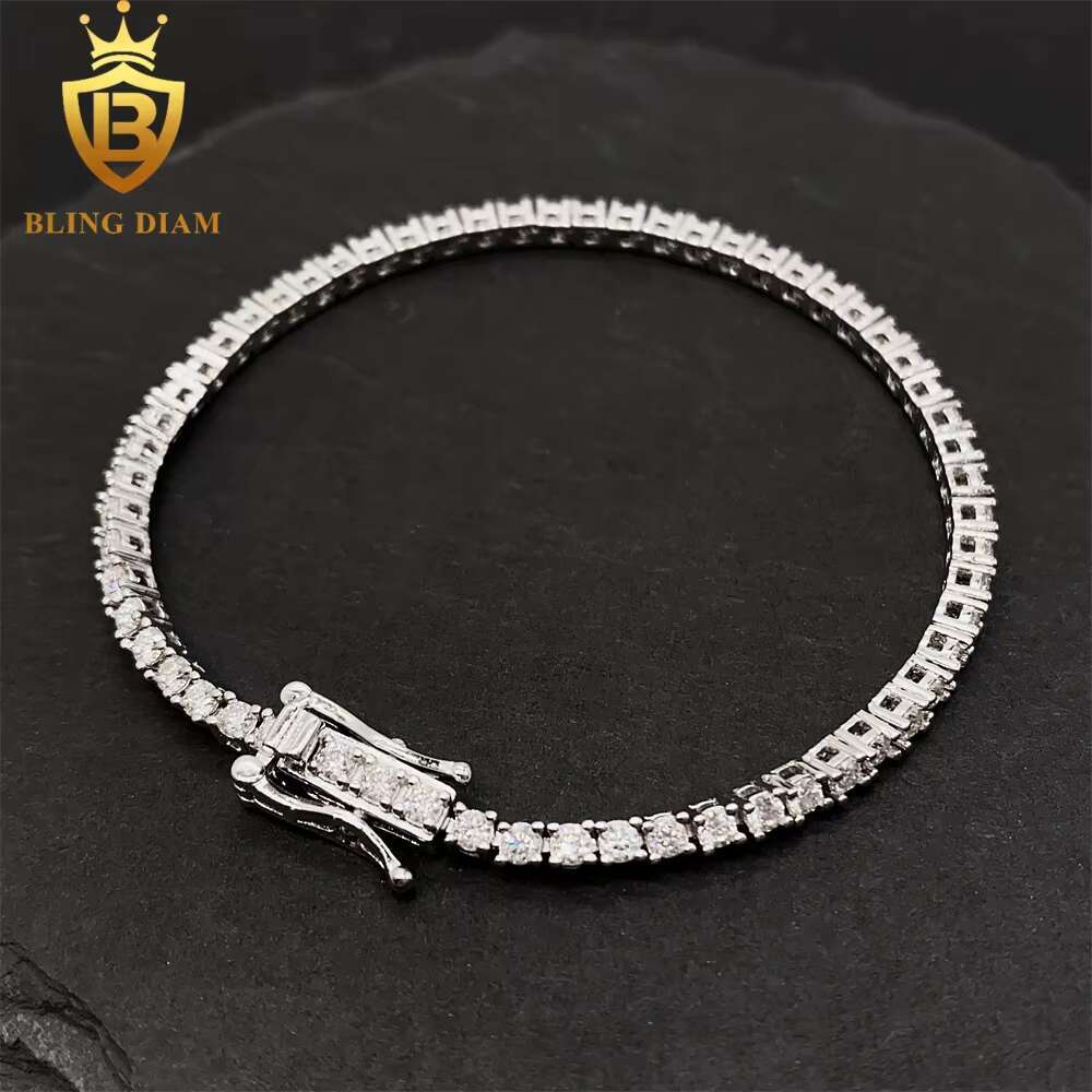 2mm-6.5mm Gold Plated Hip Hop Jewelry 925 Sterling Silver Vvs Moissanite Diamond Tennis Chains Bracelet Necklace