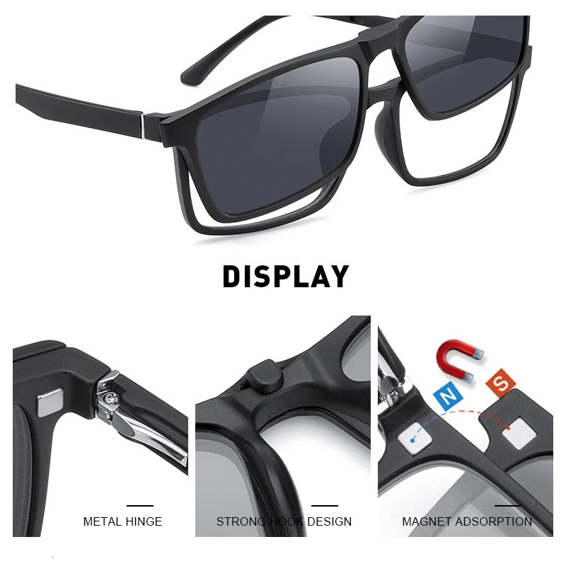 MERRYS n 5in1 Magnetic Polarization Clip Glasses Frame Mens TR90 Square S2149 250410