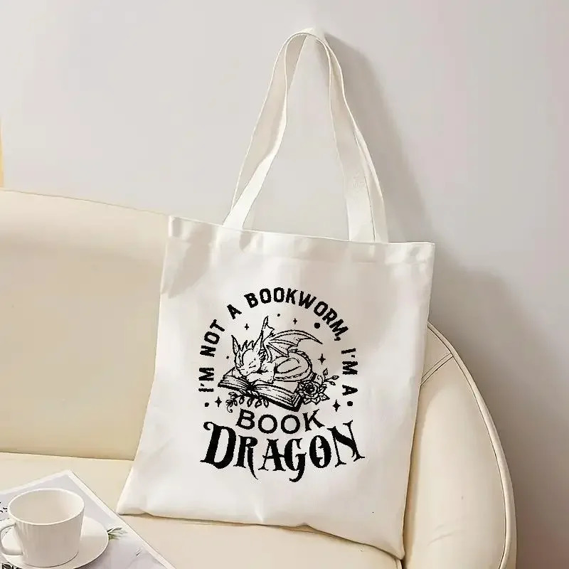 Im A Book Dragon Tote Bag Black Lovers with Stars MachineWashable Casual Unisex for Women Men 251110