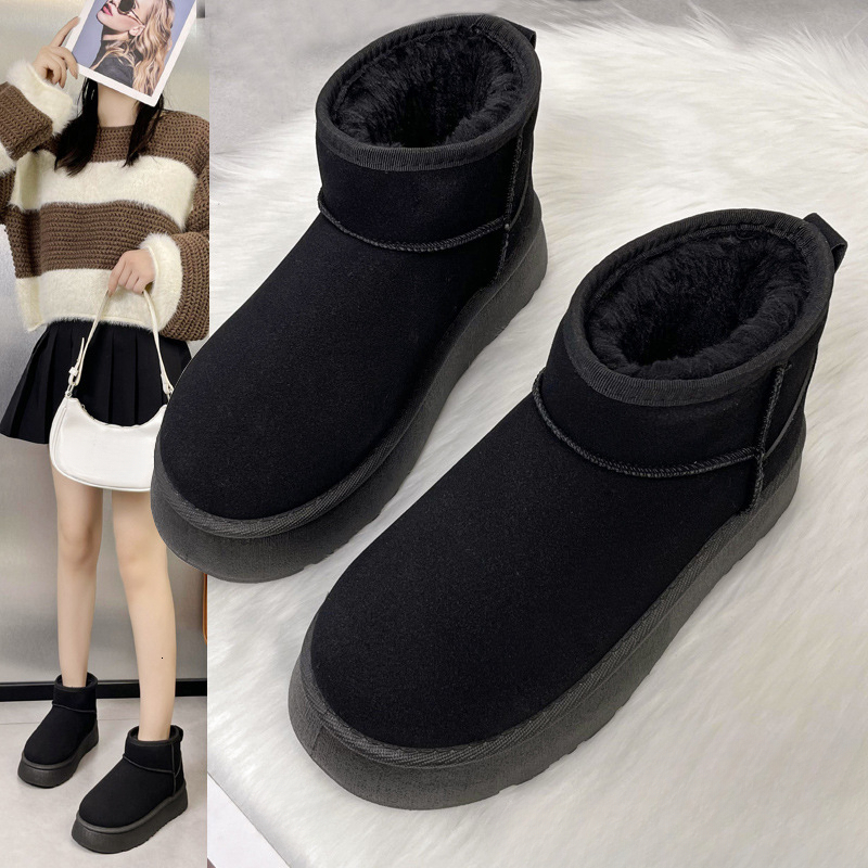New designer snow boots with winter wool lining, thick short boots for warmth, outdoor cotton shoes, anti slip and height increasing woolen leather sh