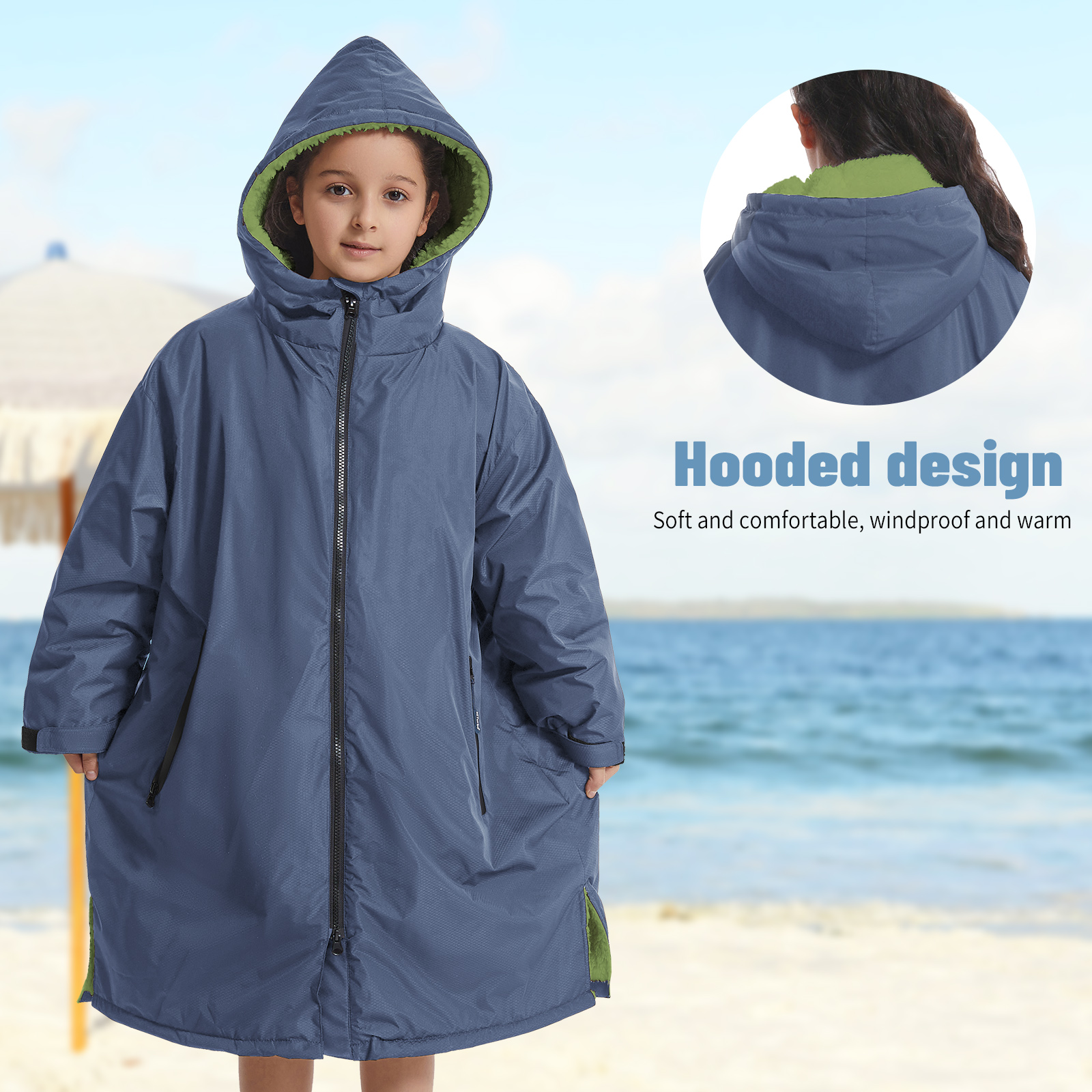 Waterproof Hooded Changing Robe for Child, Soft, Absorbent & Warm with Fleece Lining for All-Day Comfort, Warm Keeping Surf Poncho, for Swimming, Divi