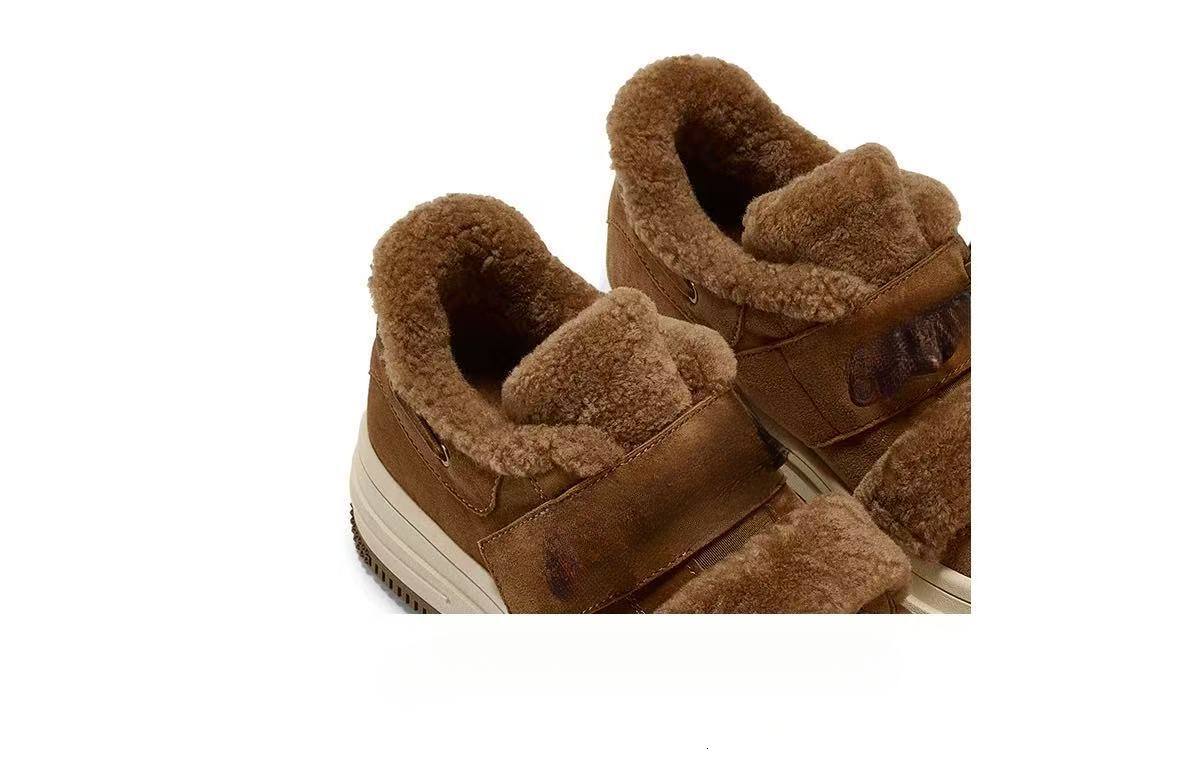 Designer's autumn and winter new retro wool lined sports shoes brown thick soled casual women's shoes