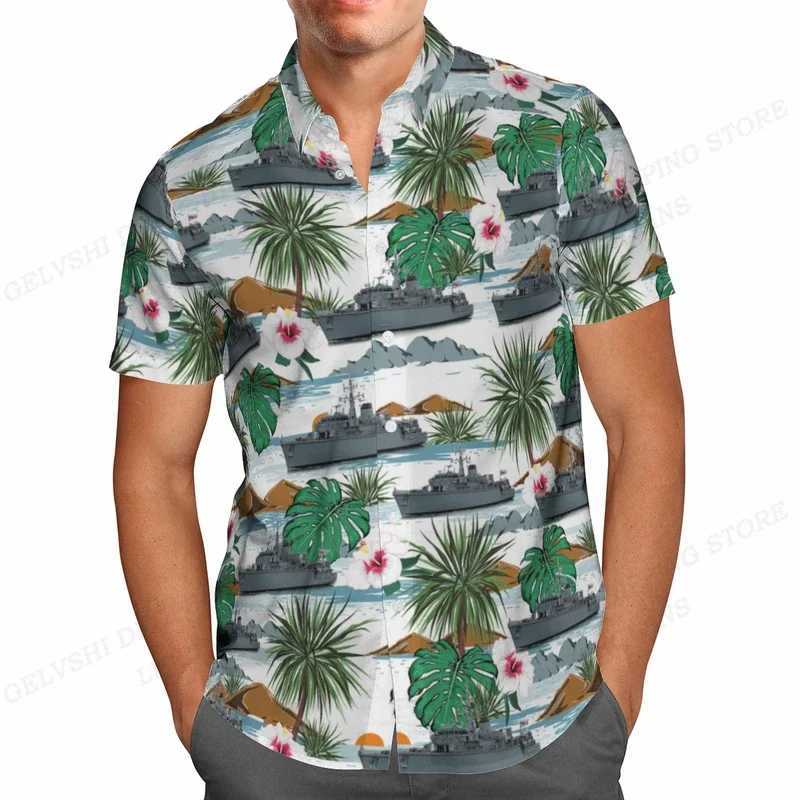 Summer Hawaiian shirt fish print shirt mens fashionable short sleeved shirt mens vocal lapel beach Camisas Sea X250410