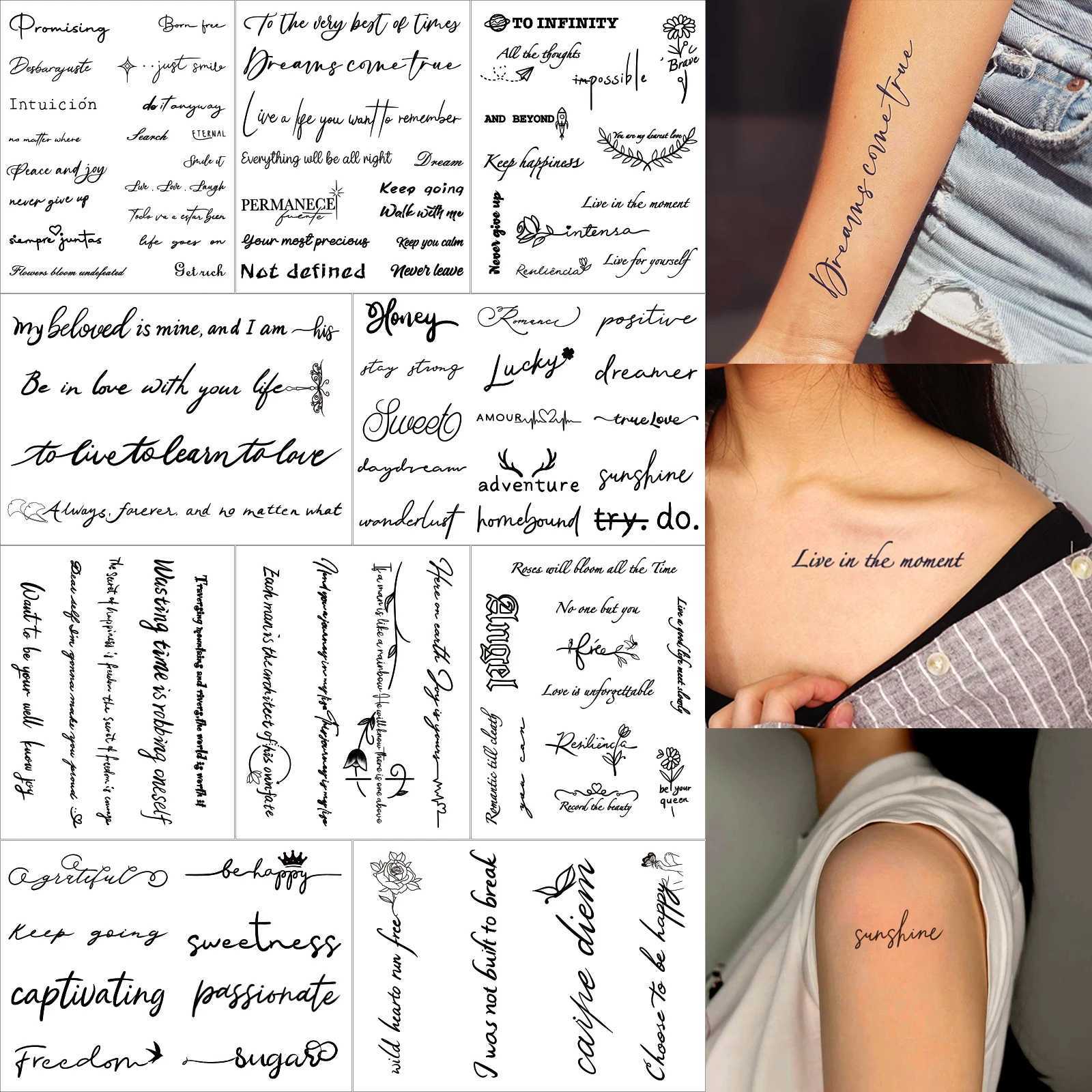10 Creative Sketches Temporary Tattoos Butterflies Dandelions Daisies Alphabet Stickers Waterproof Body Art W250410