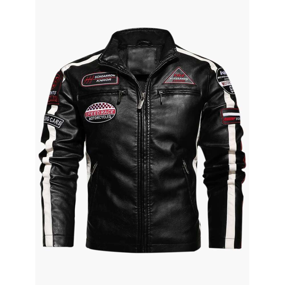 Men's Motorcycle Racing Suit PU Leather Label Color Jacket