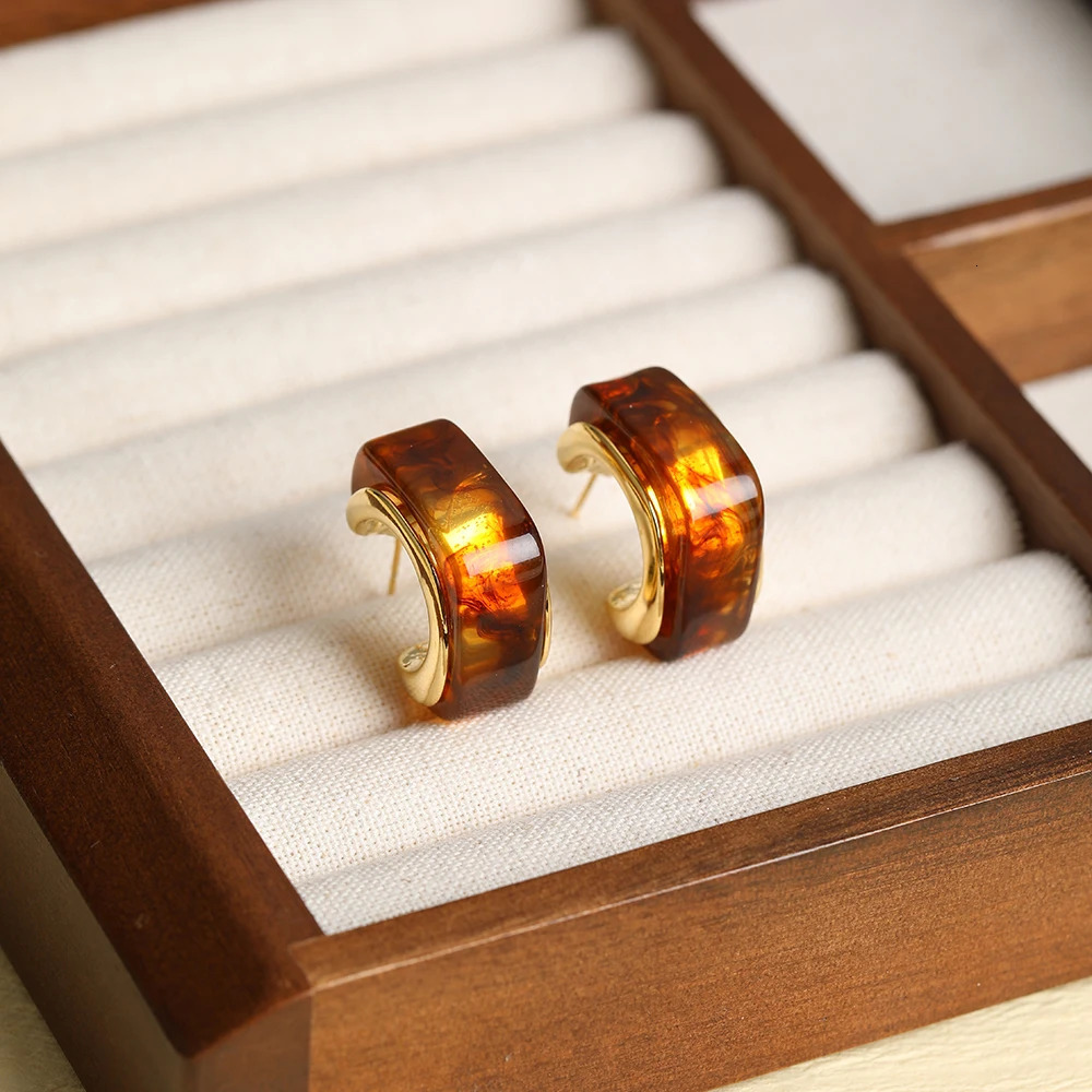 European Trend High Amber Earrings For Women Fashion French Retro Style Jewelry Girl Gift Accessories 250409