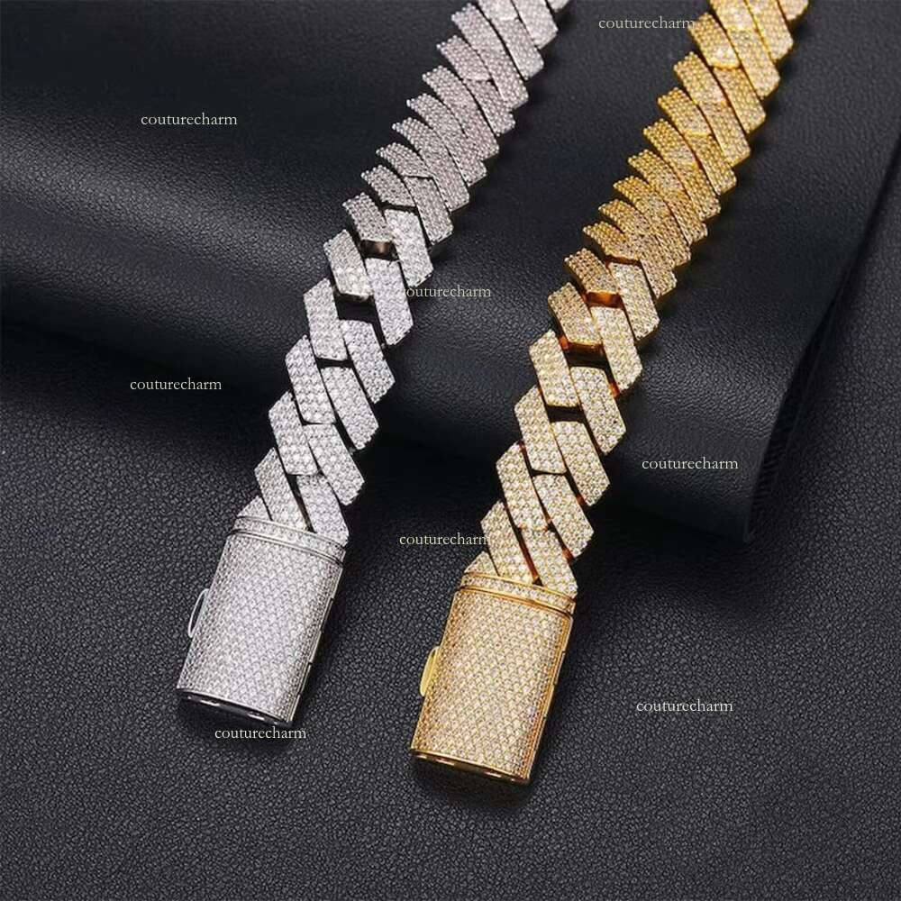 Hip Hop Jewelry Sterg Sier Gold Plated Iced Out Cuban k Chain Necklace with Moissanite VVS D Color Dias for Men