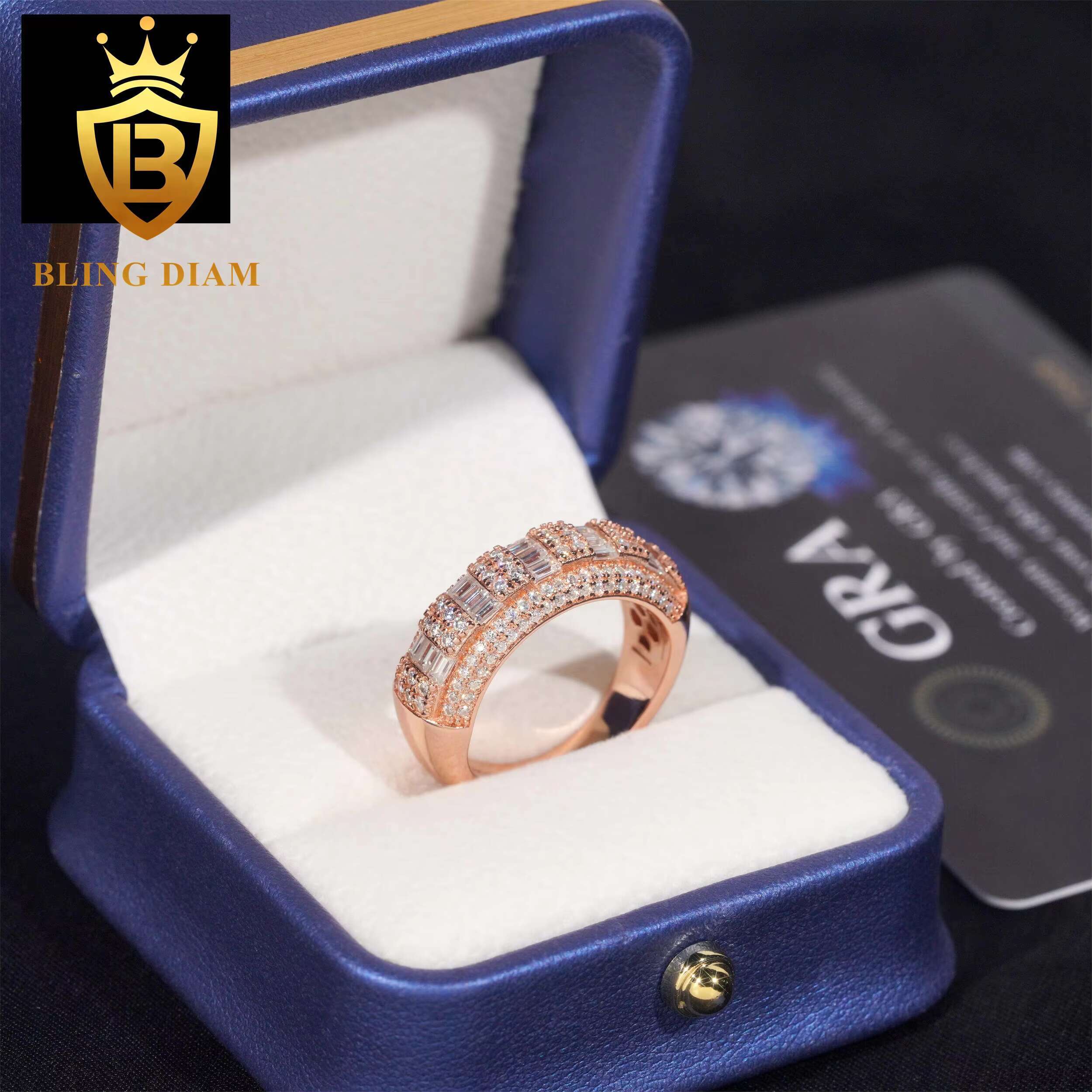 Fashion Jewelry Hip Hop Iced Out Luxury Vvs Moissanite 925 Sterling Silver Custom Ring