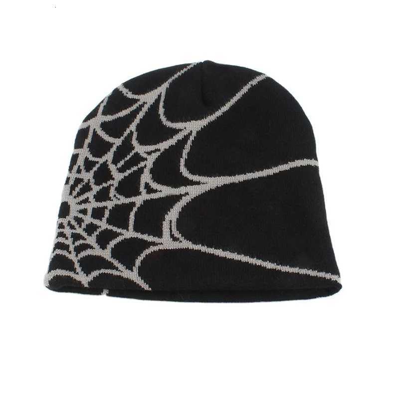 Fashion Hip Hop Cap Streetwear Punk Winter Knitted Hat Unisex Spider Web Jacquard Weave Warm Beanies For Men WomenXJ251110