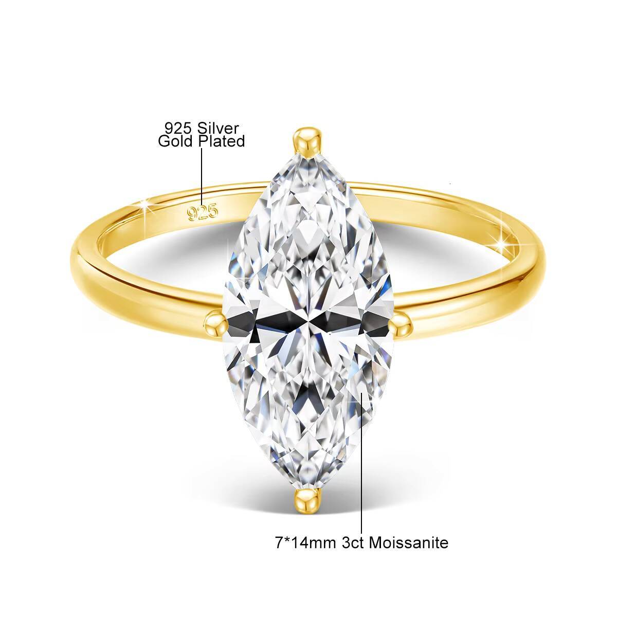 Fine Gemstone 925 Sterling Silver Diamond Engagment Wedding Jewelry Women Marquise Moissanite Ring