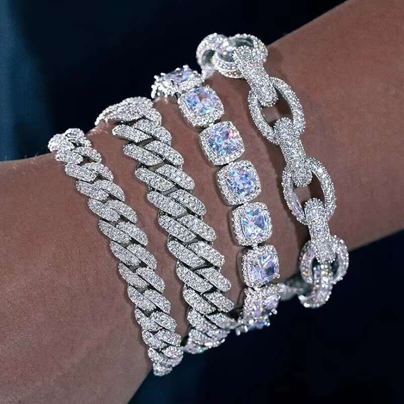 Hot Selling Pass Diamond Tester 925 Solid Silver 12mm 13mm 14mm 15mm Two Rows Iced Out Hip Hop Vvs1 Moissanite Cuban Link Chain