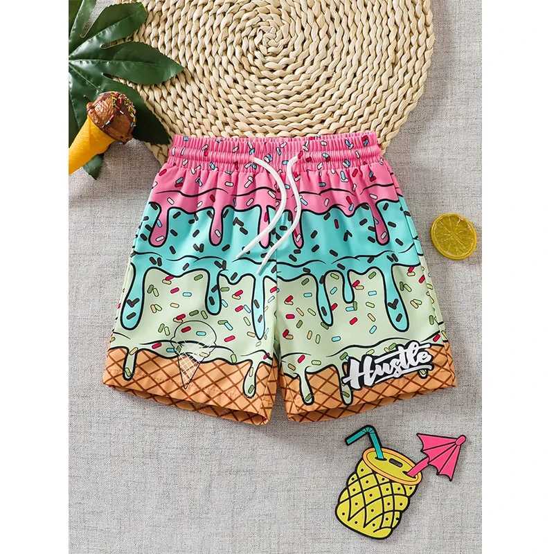 Harajuku casual shorts mens ice cream sports gym shorts fitness 3D printing fast drying holiday board shorts summer mens shorts X250410