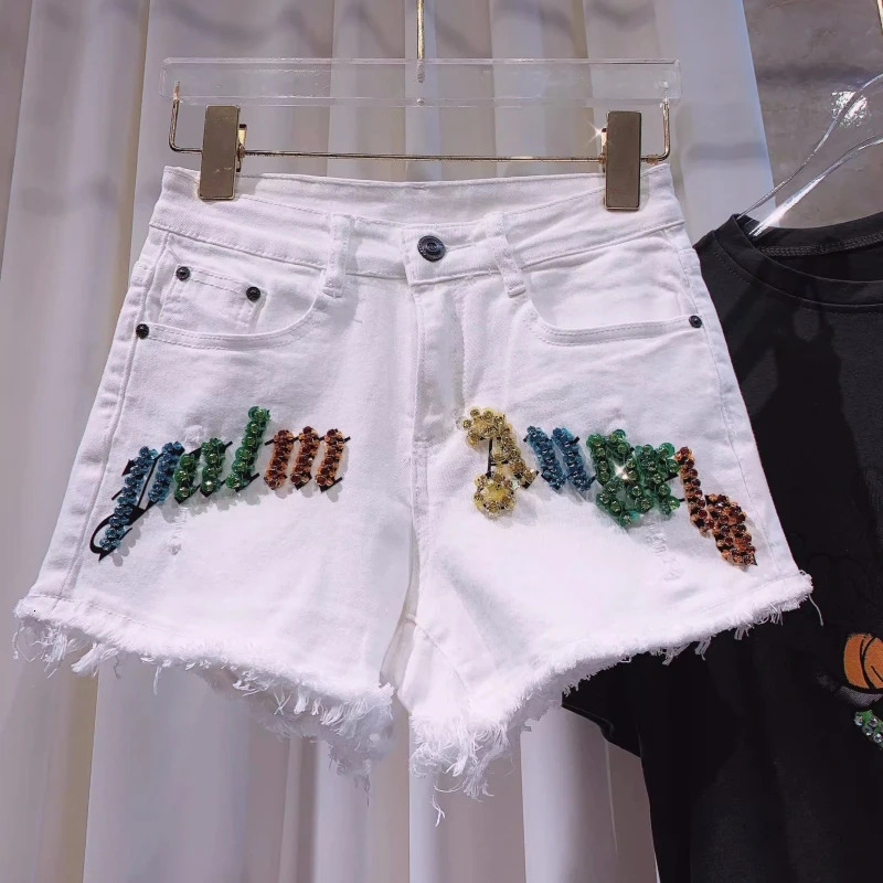 Trend Summer Shorts for Women Elastic and Comfortable High Waist Color Diamond Weight Loss White Denim Shorts 250410
