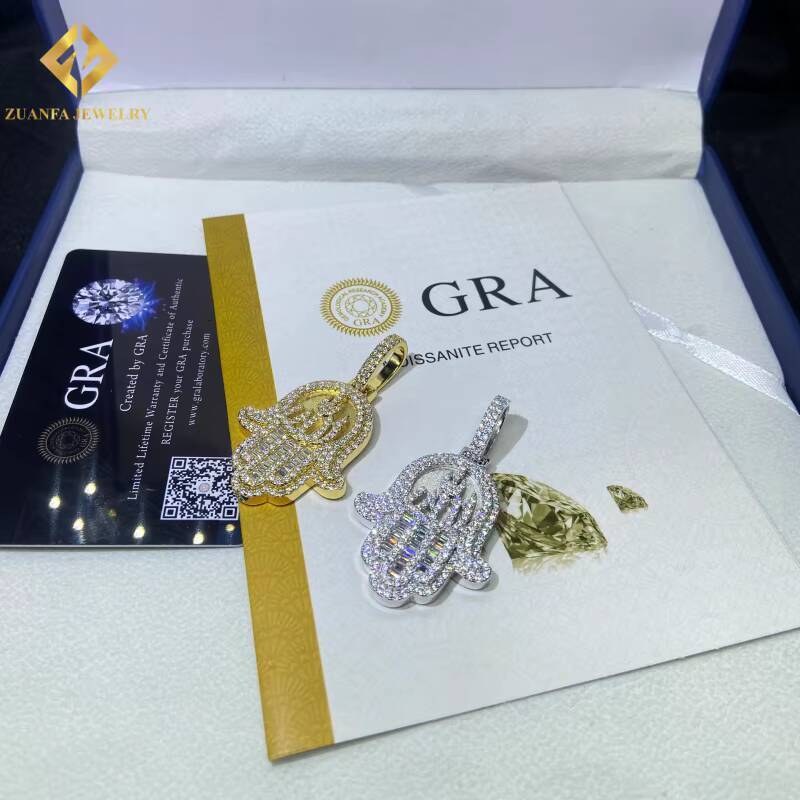 Hot Sale VVS Moissanite Hand Pendant Baguette Cut 925 Sterling Silver Ice Out Moissanite Pass Diamond Tester Jewelry with GRA
