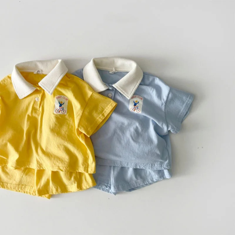 Boys Summer Fashion Polo Sports Set Childrens Simple Collar T-shirt Cotton Loose Thin Cotton Shorts 2-piece Set 250409