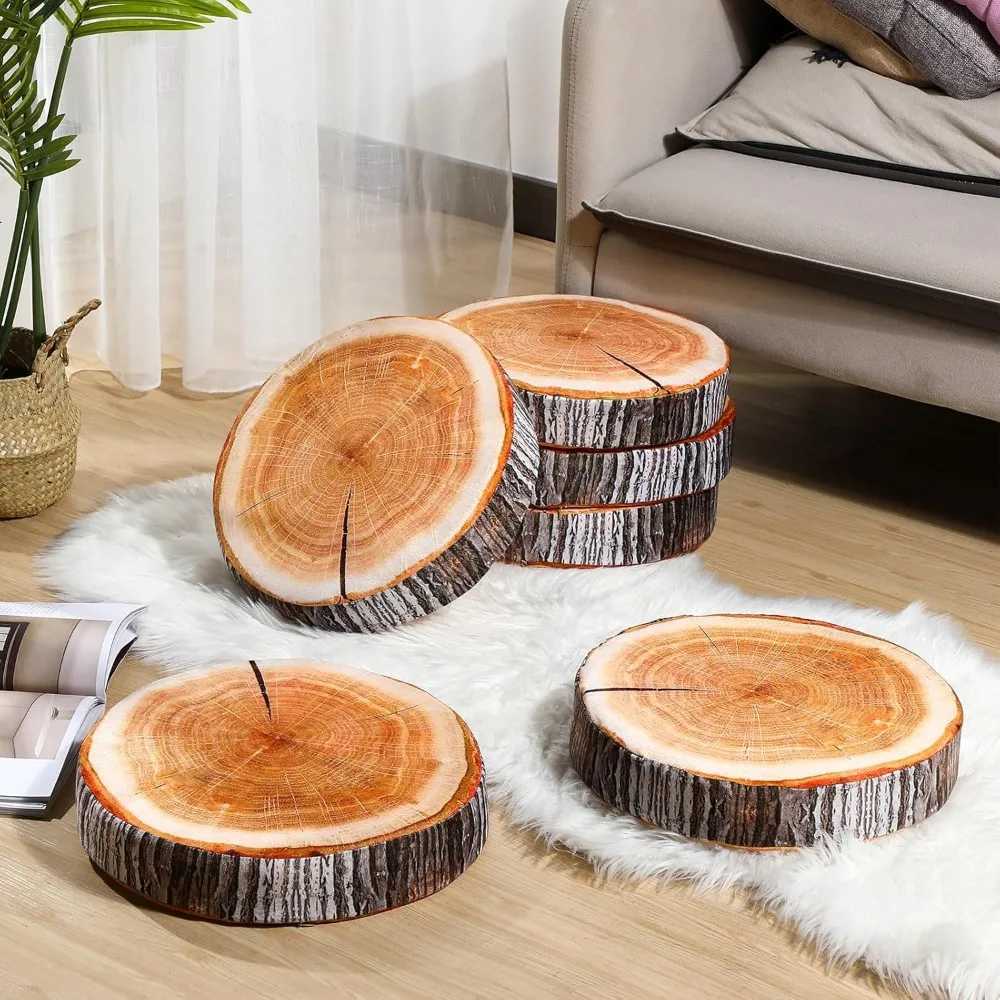 Pillow Case Set of 15 Decorative Round Throw Pillows 1575 Inch Diameter Stump Circle Seating Cushions 3D Tree Wood Slice Chair Seat Cushi Y251110