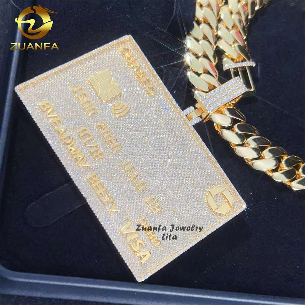 3 Width Credit Card Custom Rapper Hip Hop Unique Diamond VVS 18k Gold Plated 925 Silver Iced Out Moissanite Pendant
