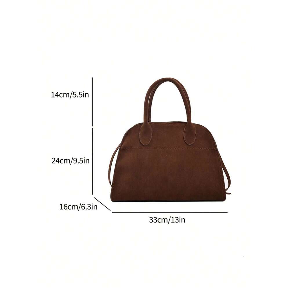 Retro Suede Large Capacity Casual Shoulder Bag, Plain Color Matte Handbag For Women Daily Use, Elegant Commuter Tote Bag