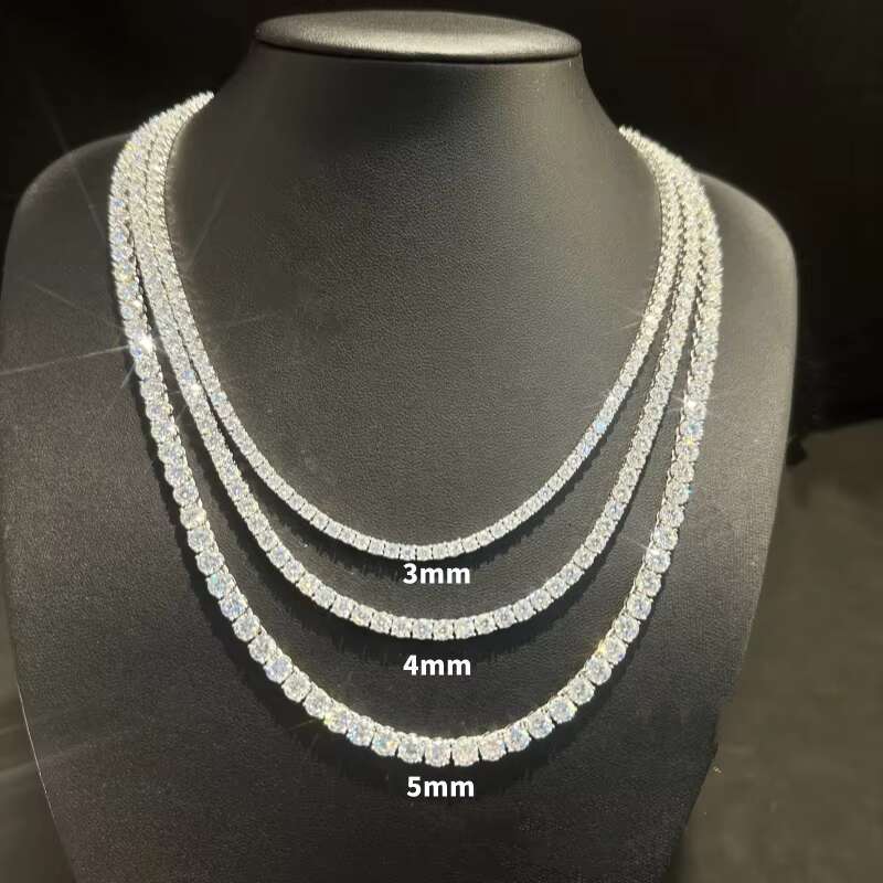 Fast Shipping Hip Hop Jewelry Iced Out D Color VVS 925 Sterling Silver 3MM 4MM 5MM Moissanite Diamond Tennis Chain Necklace
