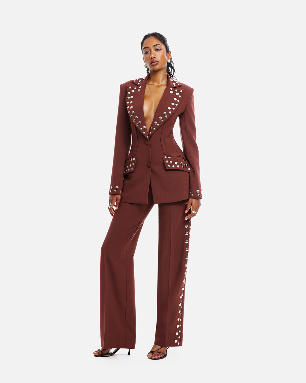 Designer Rivet Women Blazer Suits 2 Pieces Slim Fit Wedding Tuxedos Prom Dressing Formal Guest Wear Pants