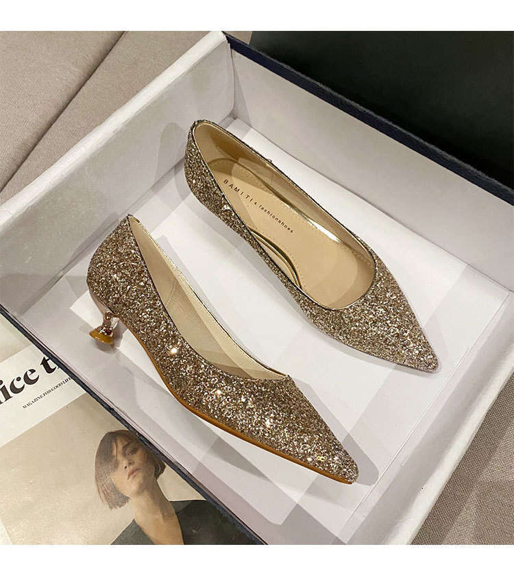 Woman Sandals Temperament Shallow Mouth Large Women S Autumn New Low Heel End Single Shoes With Sparkling Pointed Points Not Exhausting Feet High Heel