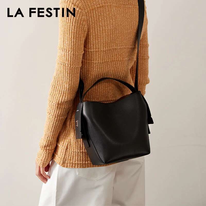 LA FESTIN Original Brand Genuine Leather Ladies Handbag Shoulder Crossbody Portable Bucket Bag Female Bags Women's Bag