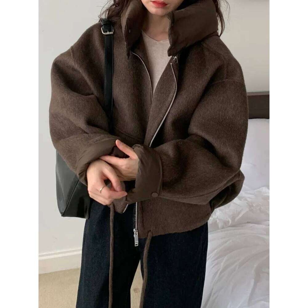 2Colors Autumn Winter Woolen Jacket Women's Casual Loose Detachable Hood Korean Style Long Sleeve Zipper Coat Female Jl3880