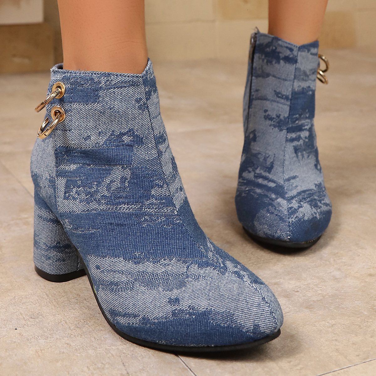 Retro Plush Warm Autumn Winter Womens Boot Vintage Block Heel Ankle Boots Zipper High Heels Women Shoes Big Sizes 43 240921