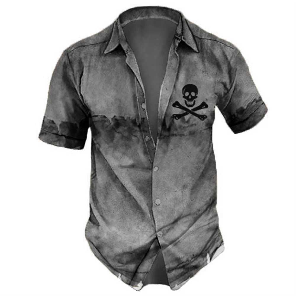 2024 Skeleton Mens Collar Street Clothing Retro Mens Street Hip Hop Short Sleeve Party Summer Mens Hawaiian Shirt X250410