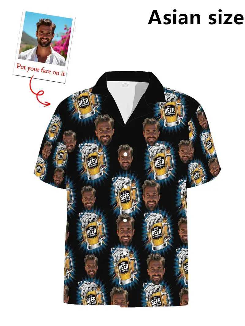 Summer custom unisex Hawaiian shirt 3D printed fun facial personalized beach shirt with collar short sleeved button up shirt top X250410