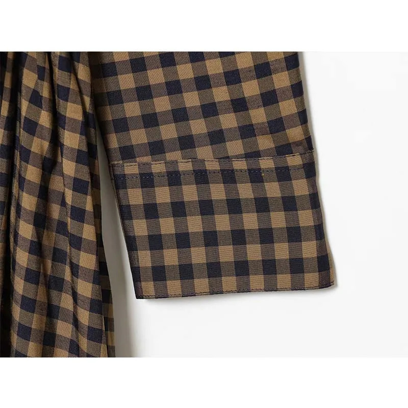 Women Fashion Plaid Shirt Collar Dress Long Dresses With Belt Chic Sleeve Casual Autumn 251110
