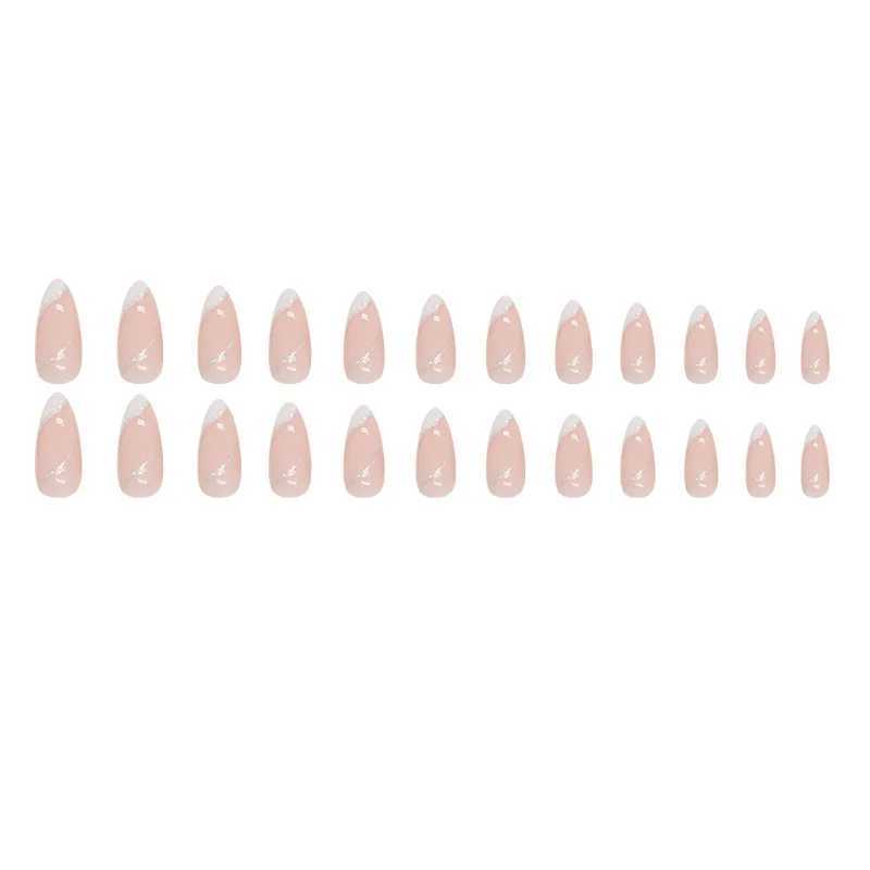 24 pieces of flashing beveled edge press nail pink gradient fake nail smooth artificial finger manipulation reusable fake nail W250410
