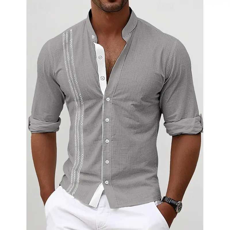 Mens new fashionable spring/summer long sleeved shirt with single-sided striped printed pattern suitable for casual wear X250410
