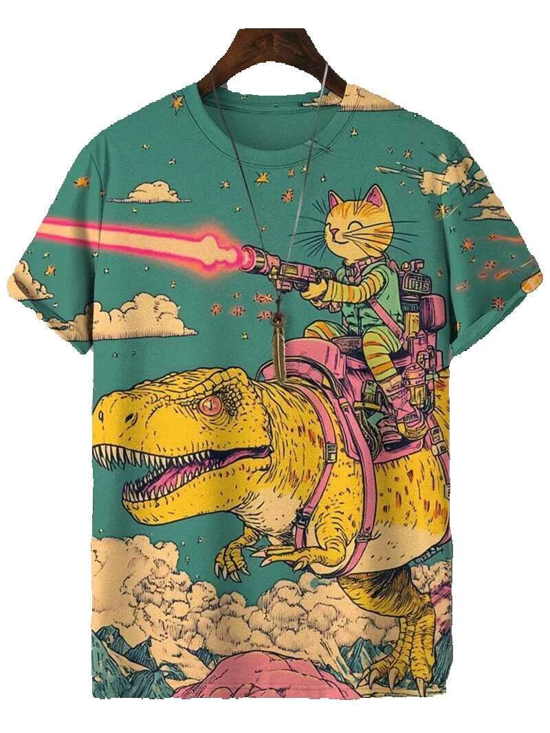 Interesting cat pattern for men, fashionable summer short sleeved round neck 3D printed children's T-shirt, casual oversized Haruku T-shirt