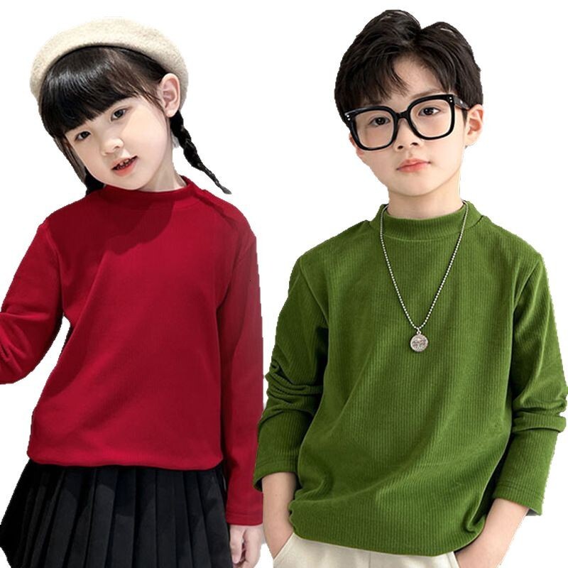 Ddmyshoesvip Children S Cashmere Thermal Underwear Boys Base Shirt Spring And Girls Autumn Clothes Single Piece Top Big Children S Half High Collar Wi