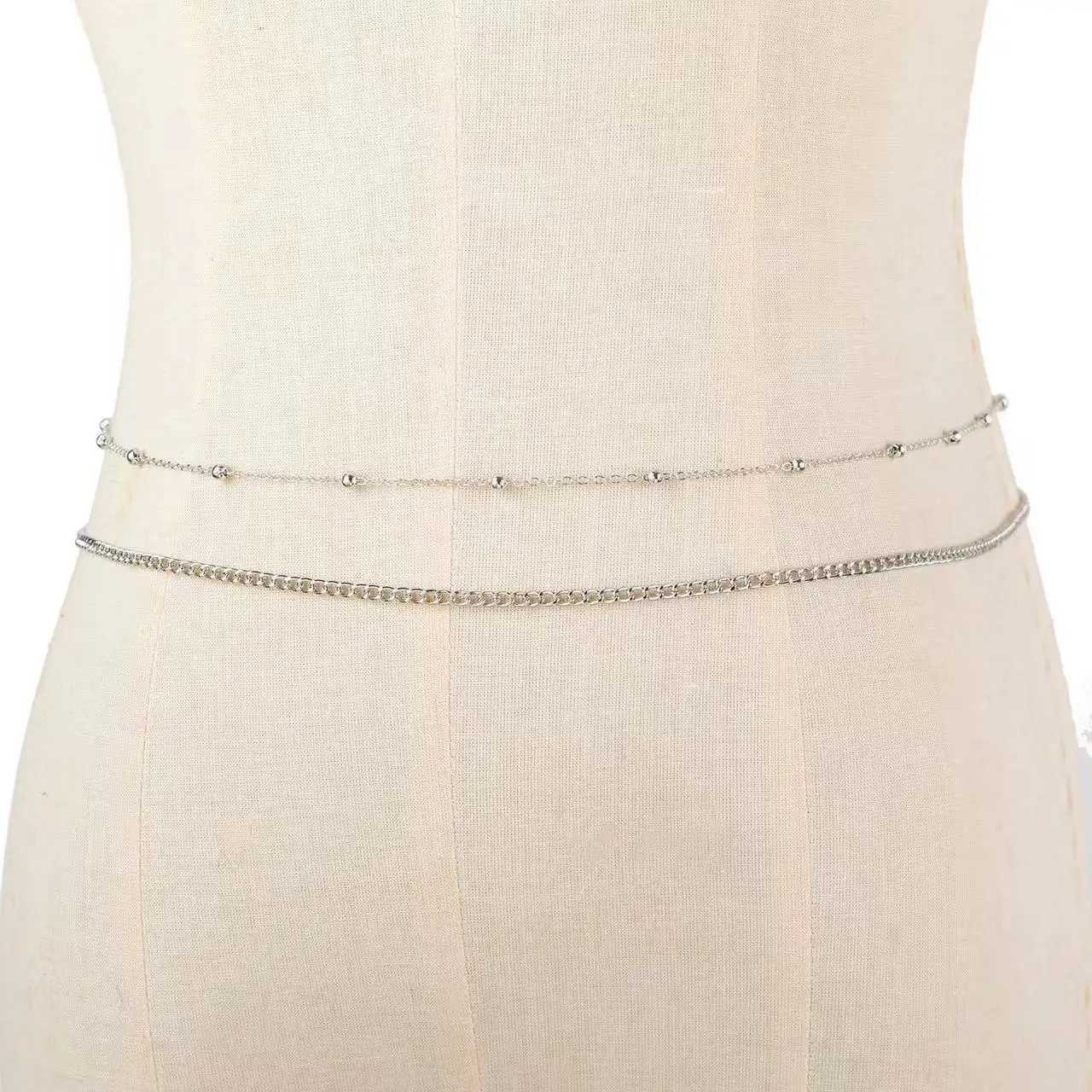 Fashion round bead double-layer Wen waist chain metal body chain belly chain belly chain waist jewelry Bonn body jewelry X250410