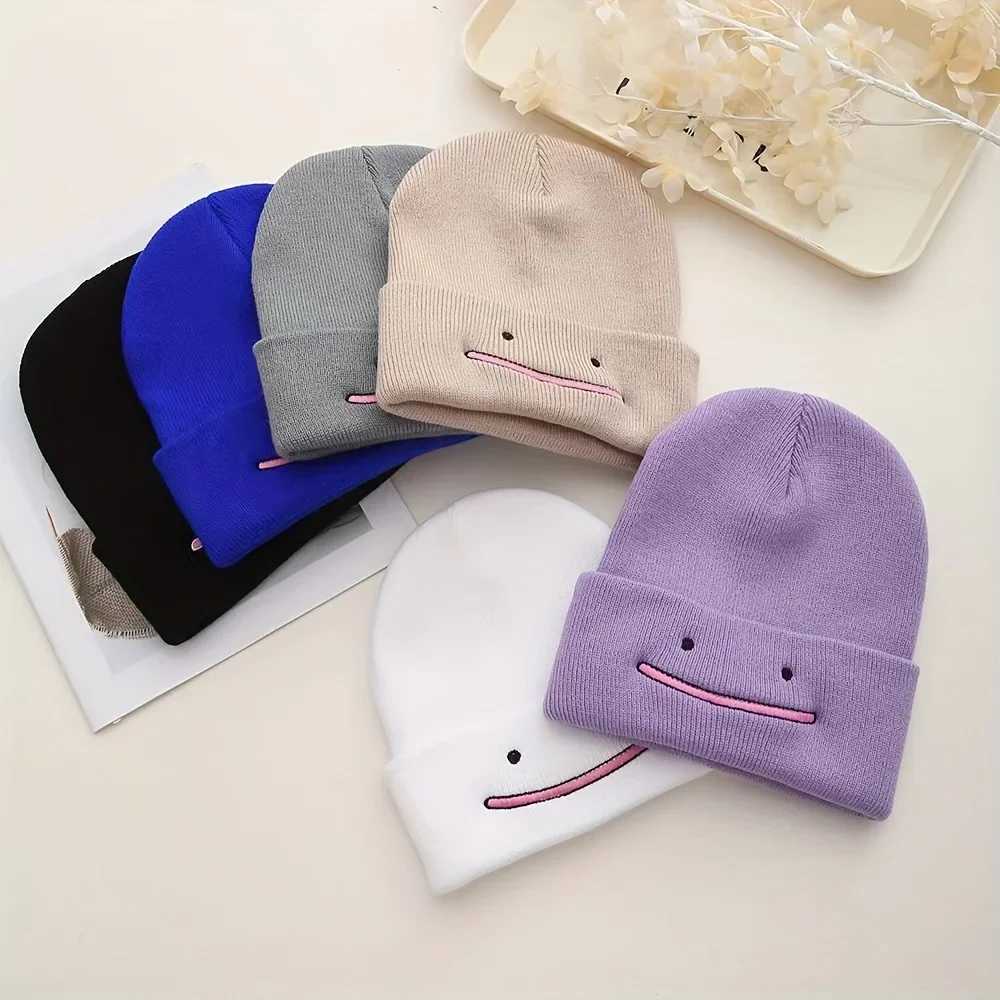 Stretchy and Lightweight Knit Beanie with Embroidered Smiling Design - Perfect Winter Hat for WomenXJ251110