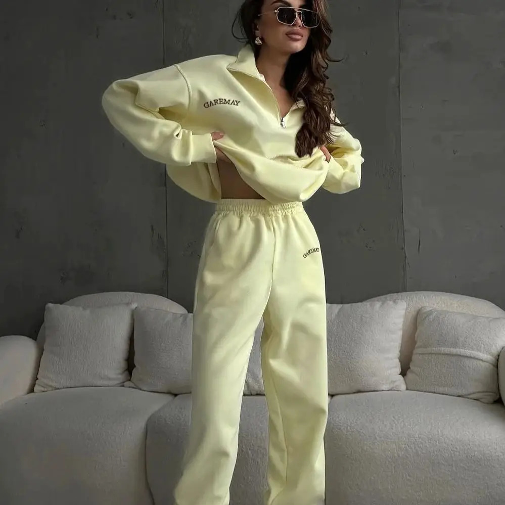 European American Versatile Casual Fashion Thickened ed Long Sleeve Sweatshirt and Pants TwoPiece Set 251110