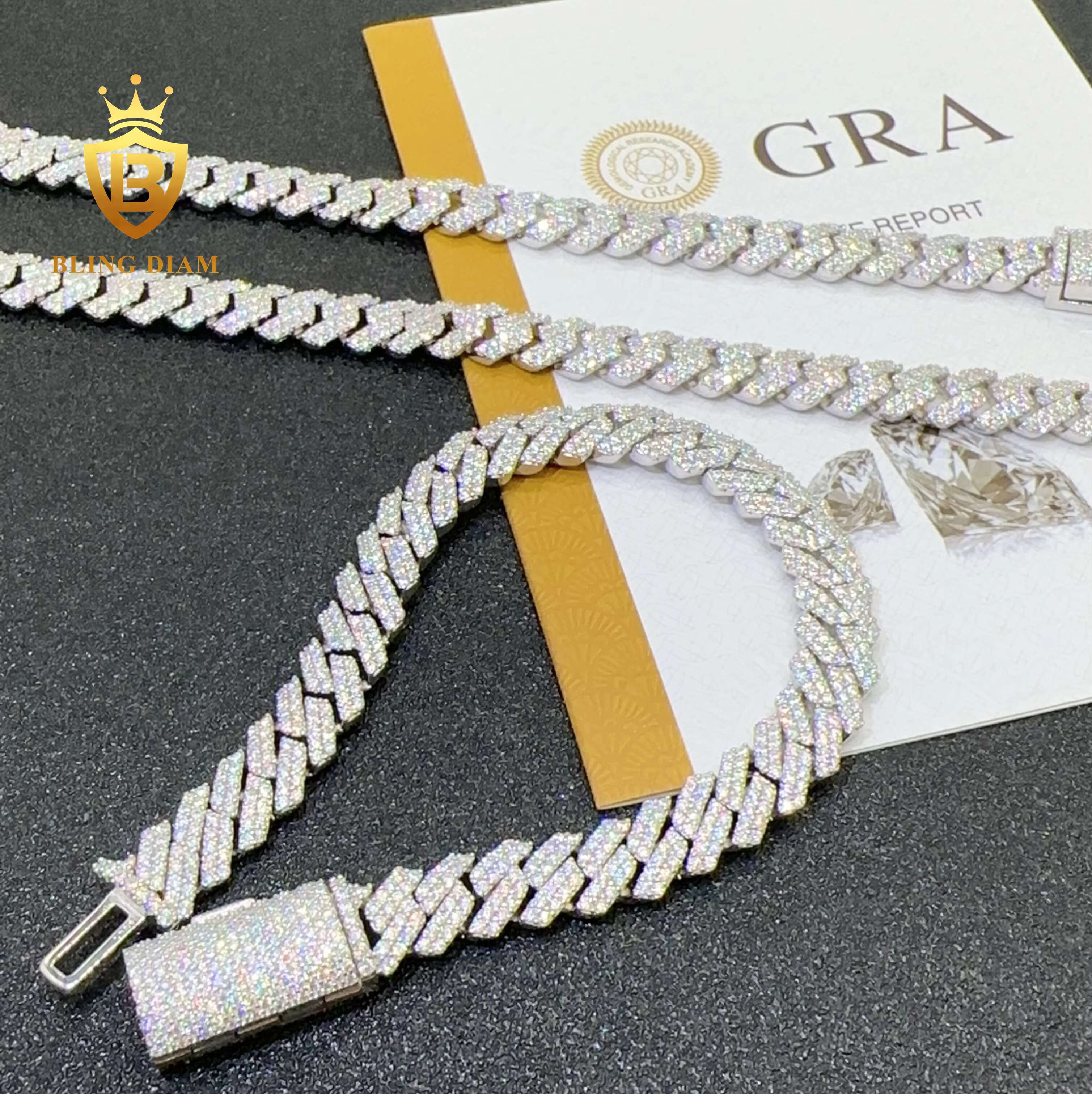 2 Row 10mm Hip Hop Cuban Llink Moissanite Sterling Silver 925 Cuban Link Chain Bracelet Pass Diamond Tester