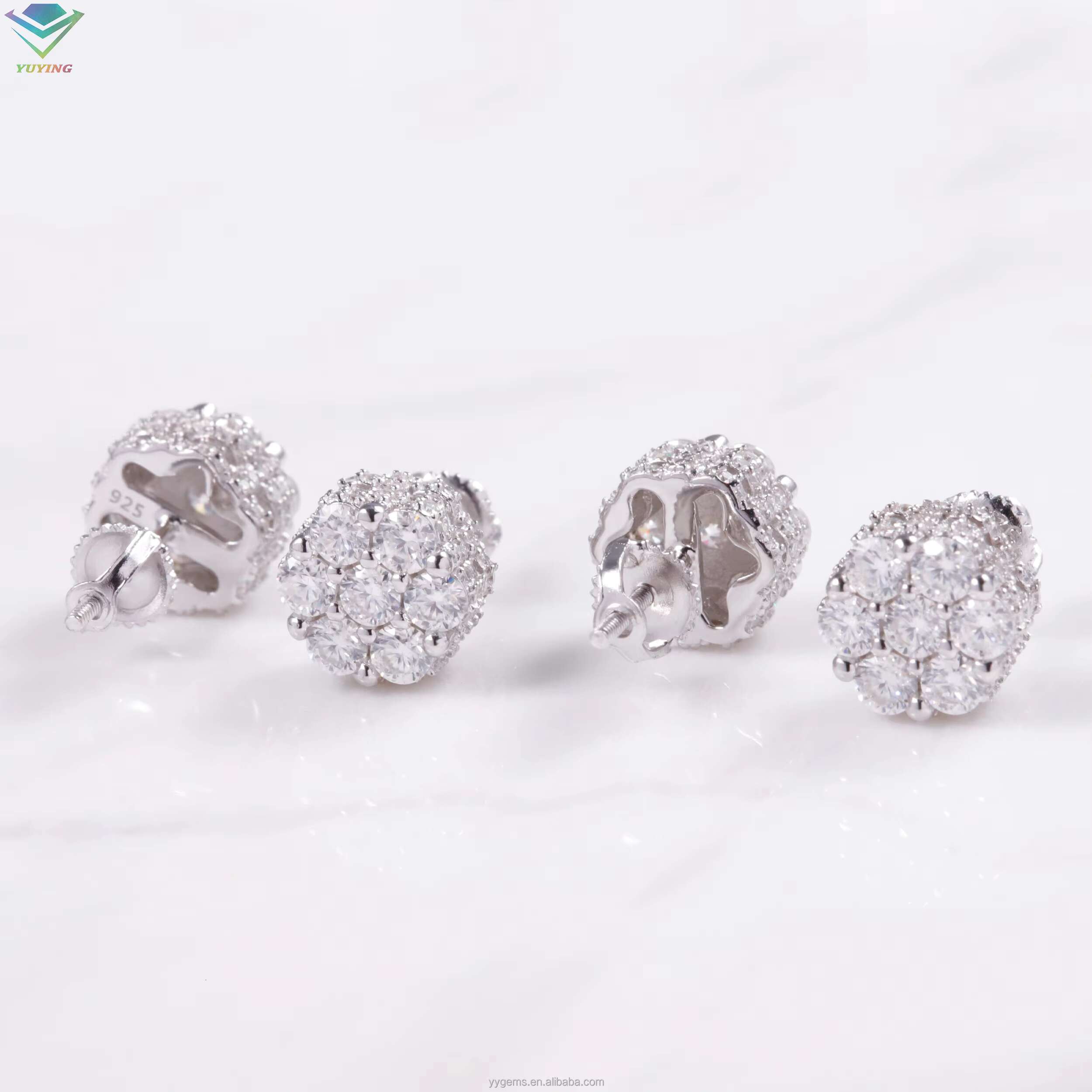 Hot Sale Flower Brilliant Round Moissanite Earring with halo Style S925 Silver White Gold Plated Fashion Jewelry Stud Earrings