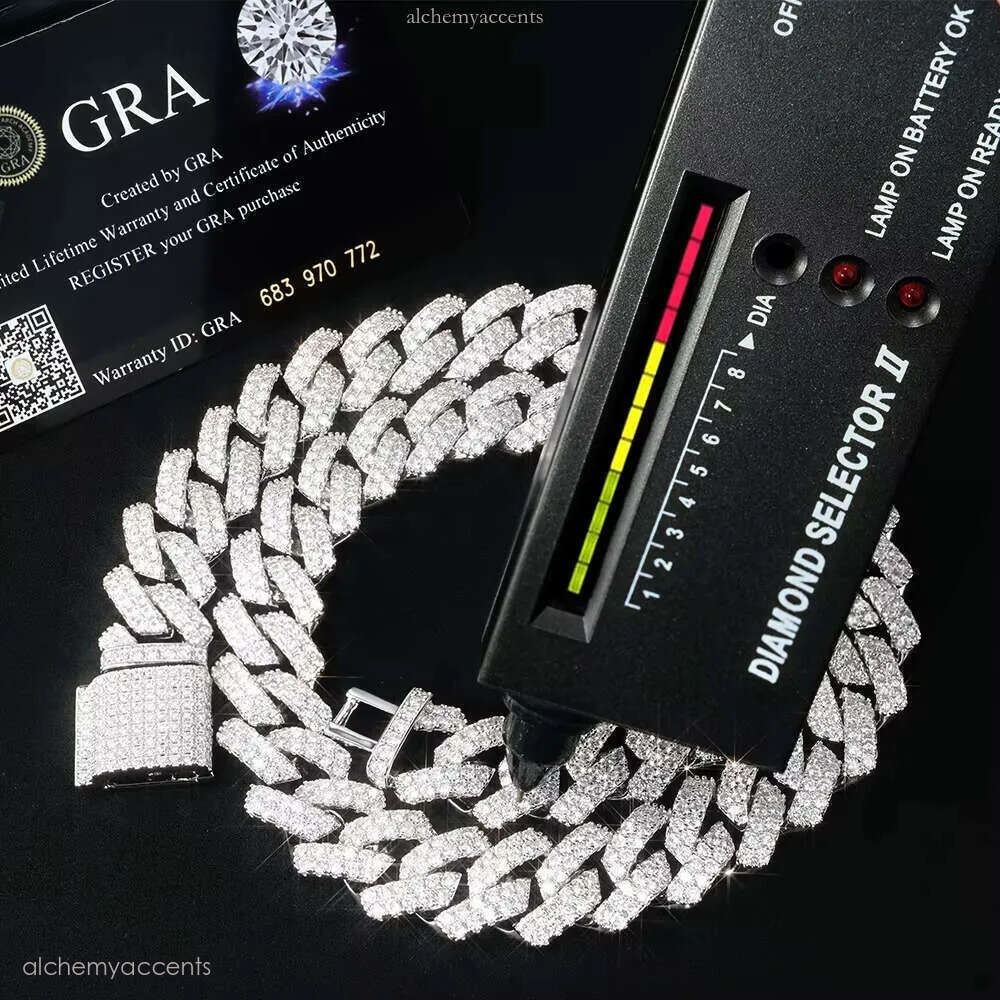 7inches to 18inches Rhombus Design 20mm Moissanite Chain Hip Hop S Sier Mossanite Cuban k Necklace
