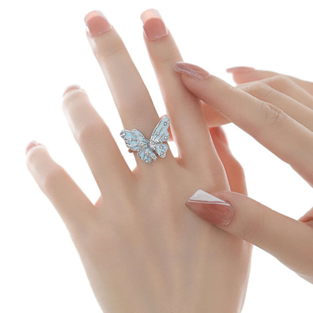 Original Design Blue Butterfly Light Luxury Fashionable Elegant High-end Feel Simple Versatile Index Finger Ring for Women
