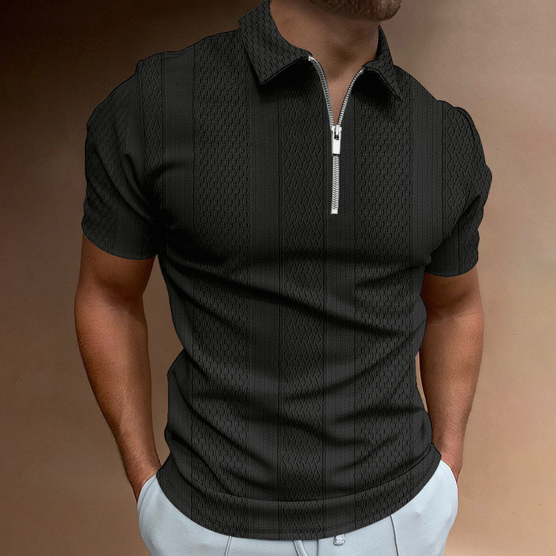 2025 summer mens polo shirt solid color short sleeve lapel T-shirt casual vertical jacquard mens top